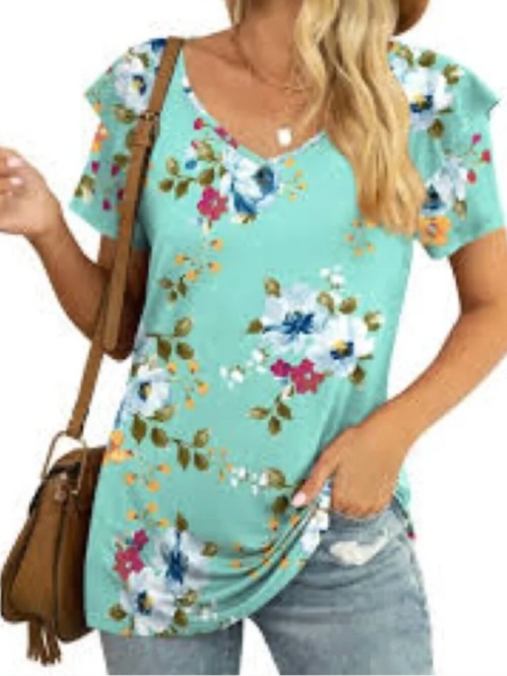 Anymiss Flowy Mint Floral Short Sleeved Top Size XL